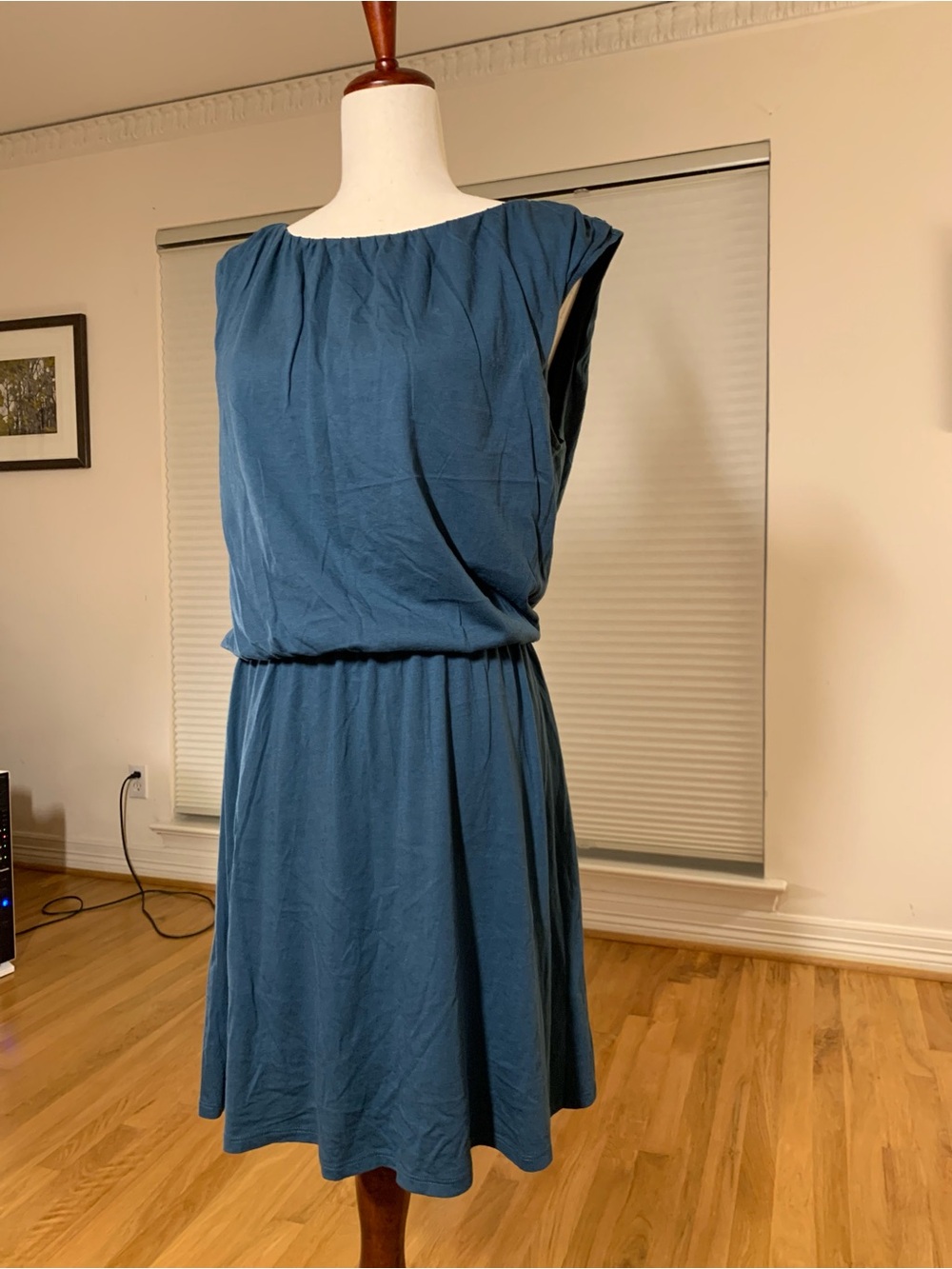 Garnet Hill Teal Blouson Boatneck Knit Dress Size M